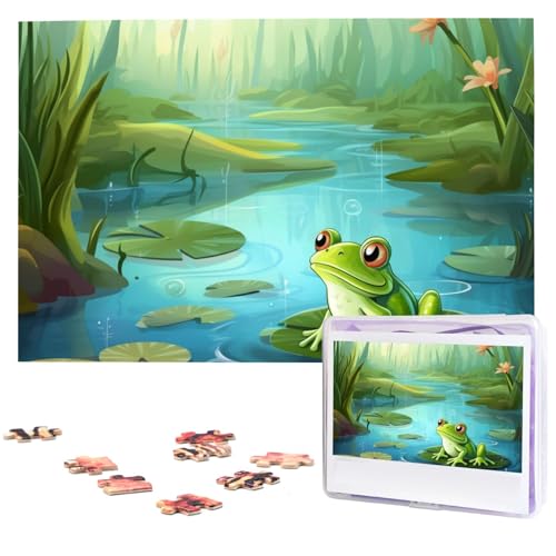 Puzzle mit 1000 Teilen – Frosch im Teich, Puzzles für Erwachsene, herausforderndes Puzzle, personalisiertes Bild, Holzpuzzle, 74,9 x 50 cm von Dwrepo