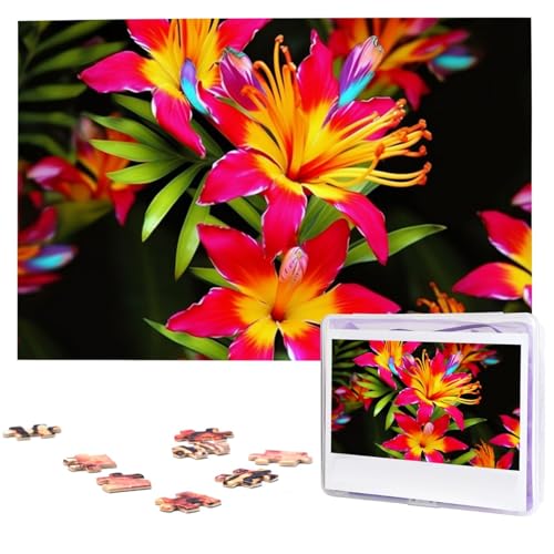 Puzzle mit 1000 Teilen – Hawaiianische bunte Blumenpuzzles für Erwachsene, anspruchsvolles Puzzle, personalisiertes Bild, Puzzle, Holzpuzzle, 74,9 x 50 cm von Dwrepo