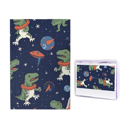 Puzzle mit 1000 Teilen – Lustige Astronauten-Dinosaurier-Raketen-Puzzles für Erwachsene, herausforderndes Puzzle, personalisiertes Bild, Puzzle, Holzpuzzle, 74,9 x 50 cm von Dwrepo