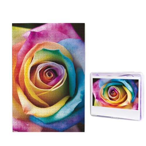 Puzzle mit 1000 Teilen – Regenbogen-Rosen-Blumen-Puzzles für Erwachsene, herausforderndes Puzzle, personalisiertes Bildpuzzle, Holzpuzzle, 74,9 x 50 cm von Dwrepo