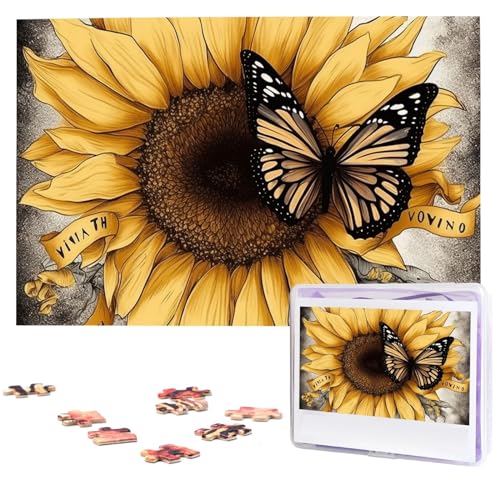 Puzzle mit 1000 Teilen – Schmetterlings- und Sonnenblumen-Puzzles für Erwachsene, herausforderndes Puzzle, personalisiertes Bildpuzzle, Holzpuzzle, 74,9 x 50 cm von Dwrepo