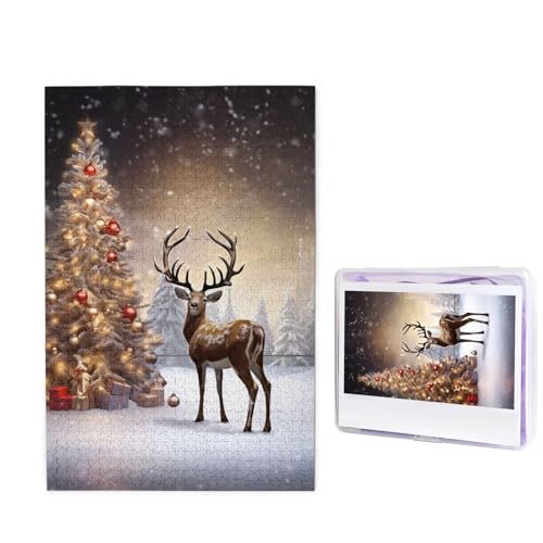 Puzzle mit 1000 Teilen – Weihnachtsbaum und Rentier Puzzles für Erwachsene, herausforderndes Puzzle, personalisiertes Bild, Puzzle, Holzpuzzle, 74,9 x 50 cm von Dwrepo