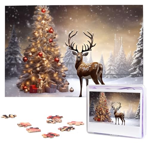 Puzzle mit 1000 Teilen – Weihnachtsbaum und Rentier Puzzles für Erwachsene, herausforderndes Puzzle, personalisiertes Bild, Puzzle, Holzpuzzle, 74,9 x 50 cm von Dwrepo