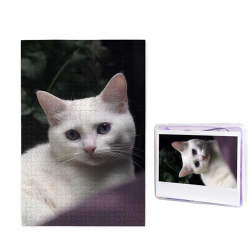 Puzzle mit 1000 Teilen – Weiße Katze Puzzles für Erwachsene, herausforderndes Puzzle, personalisiertes Bildpuzzle, Holzpuzzle, 74,9 x 50 cm von Dwrepo