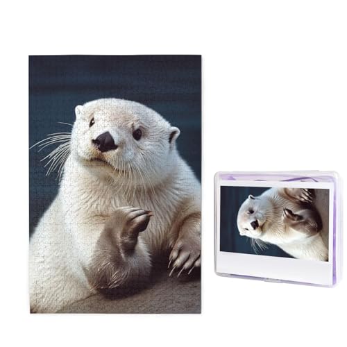 Puzzle mit 1000 Teilen – Weißer Otter-Puzzles für Erwachsene, herausforderndes Puzzle, personalisiertes Bildpuzzle, Holzpuzzle, 74,9 x 50 cm von Dwrepo