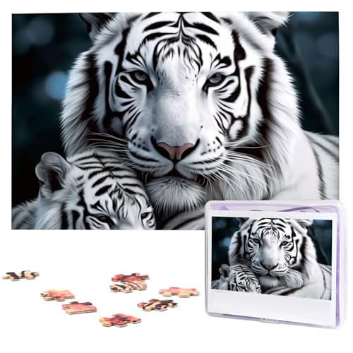 Puzzle mit 1000 Teilen – Weißer Tiger Puzzles für Erwachsene, herausforderndes Puzzle, personalisiertes Bildpuzzle, Holzpuzzle, 74,9 x 50 cm von Dwrepo