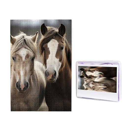 Puzzle mit 1000 Teilen – Zwei Pferde Puzzles für Erwachsene, herausforderndes Puzzle, personalisiertes Bild, Puzzle, Holzpuzzle, 74,9 x 50 cm von Dwrepo