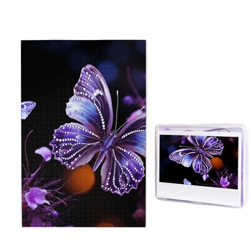 Puzzle mit 1000 Teilen: Schöne lila Schmetterlingspuzzles für Erwachsene, herausforderndes Puzzle, personalisiertes Bild, Holzpuzzle, 74,9 x 50 cm von Dwrepo