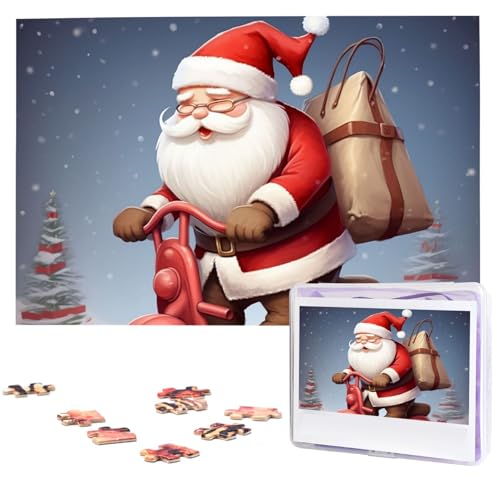 Puzzle mit 1000 Teilen: Weihnachtsmann auf Roller, Puzzles für Erwachsene, herausforderndes Puzzle, personalisiertes Bild, Holzpuzzle, 74,9 x 50 cm von Dwrepo