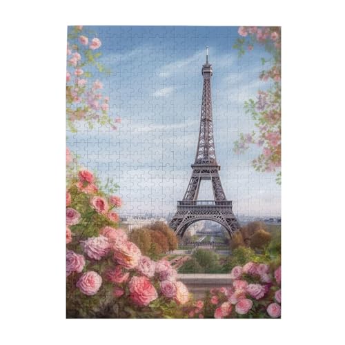 Puzzle mit 500 Teilen: Paris Eiffelturm mit Blumen, Puzzles für Erwachsene, herausforderndes Puzzle, personalisiertes Bild, Puzzle, Holzpuzzle, 51,8 x 38,1 cm von Dwrepo