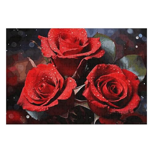 Romantische rote Rosen, Puzzle, personalisiertes Bild, Heimdekoration, Wandpuzzle, Holz, 200 Teile, für Erwachsene von Dwrepo