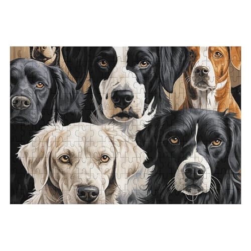 Schwarz-Weiß-Hunde-Puzzle, personalisiertes Bild, Puzzle, Heimdekoration, Wand-Holz-Puzzle, 200 Teile, für Erwachsene von Dwrepo