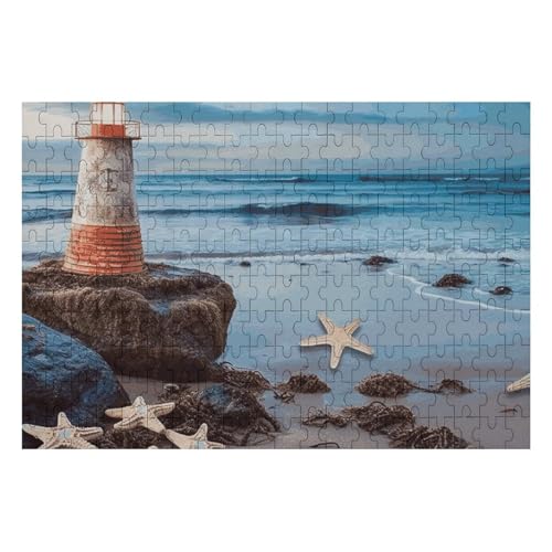 Seestern Leuchtturm Strand Puzzles Personalisiertes Bild Puzzle Wohnkultur Wand Holz Puzzle 200 Teile für Erwachsene von Dwrepo