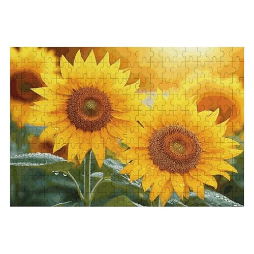 Sonnenblumen-Blumen-Puzzle, personalisiertes Bild, Puzzle, Heimdekoration, Wand-Holz-Puzzle, 200 Teile, für Erwachsene von Dwrepo