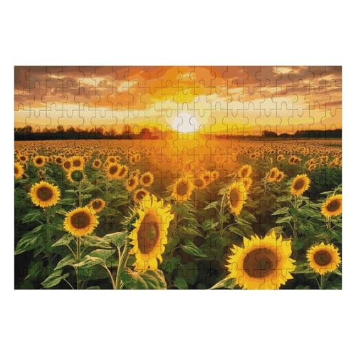 Sonnenblumenfeld, Sonnenuntergangspuzzle, personalisiertes Bild, Puzzle, Heimdekoration, Wand, Holzpuzzle, 200 Teile für Erwachsene von Dwrepo