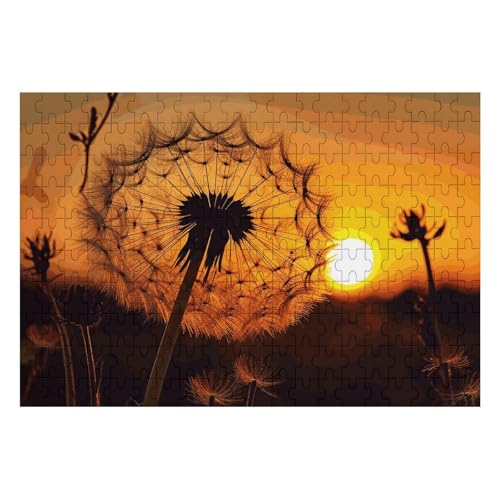 Sonnenuntergang Löwenzahn-Puzzle, personalisiertes Bild, Puzzle, Heimdekoration, Wand, Holzpuzzle, 200 Teile für Erwachsene von Dwrepo