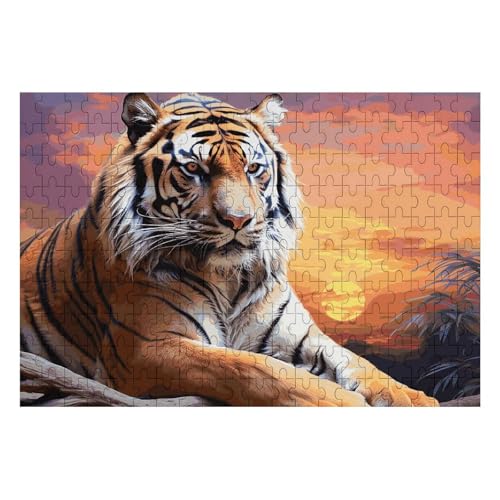 Tiger Buntes Sonnenuntergangspuzzle, personalisiertes Bild, Puzzle, Heimdekoration, Wand, Holzpuzzle, 200 Teile, für Erwachsene von Dwrepo