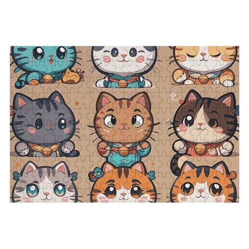 Viele Cartoon-Katzen-Puzzle, personalisiertes Bild, Puzzle, Heimdekoration, Wand-Holz-Puzzle, 200 Teile, für Erwachsene von Dwrepo