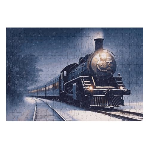 Winter Weihnachten Schnee Nacht Eisenbahn Zug Puzzles Personalisiertes Bild Puzzle Home Decor Wand Holz Puzzle 200 Teile für Erwachsene von Dwrepo