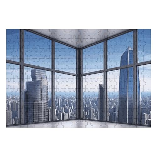 Wolkenkratzer-Gebäude-Puzzle, personalisiertes Bild, Puzzle, Heimdekoration, Wand-Holz-Puzzle, 200 Teile, für Erwachsene von Dwrepo