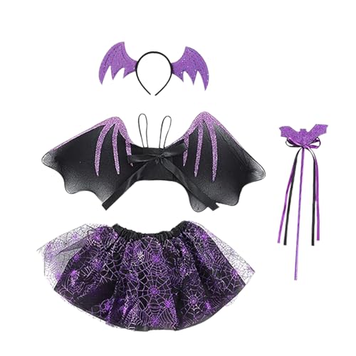 Dxmcgttbd 4 PCS Fledermaus Kostüm Kinder,Mädchen Fledermaus Halloween Kostüm,Fledermaus Kostüm Set,mit Fledermaus Headband, Stab,Flügel und Tutu,halloween kinder kostüme Mädchen 3-8 Jahre von Dxmcgttbd