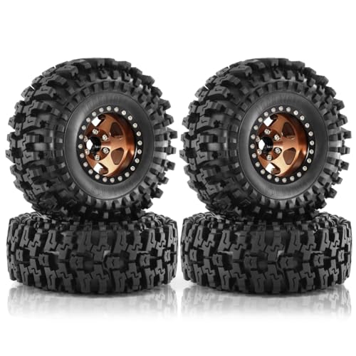 Dxoniislh 4 Stück 98 mm 1,9 Metall Beadlock-Felgengummireifensatz für 1/10 RC Crawler Car TRX4 D90 D110 Axial SCX10, Bronze von Dxoniislh