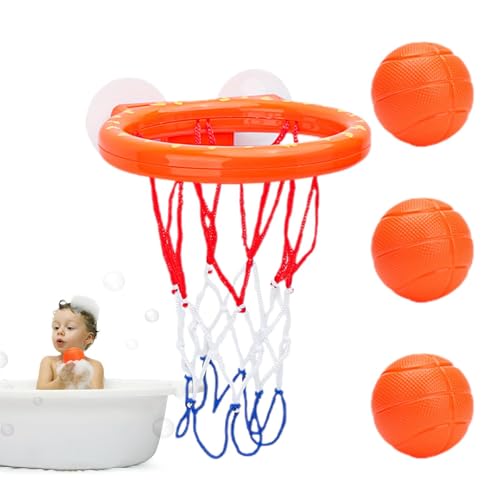 Dybnuhoc Bad-Basketballkorb,Badezimmer-Basketballkorb,4-teiliges Set mit lustigen Basketballkörben und Bällen - Cartoon-Design-Saugnapf-Basketballkorb, tragbares und interaktives Badespielzeug für von Dybnuhoc