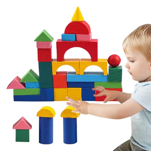 Dybnuhoc Burgbausteine ​​für Kinder, Burgbausteine ​​aus Holz - Stapelspielzeug für Kinder 34 Stück aus Holz | Schlossbauset, Spielzeugbaubausteine, Bausteinspielzeug, Verschiedene Formen für den von Dybnuhoc