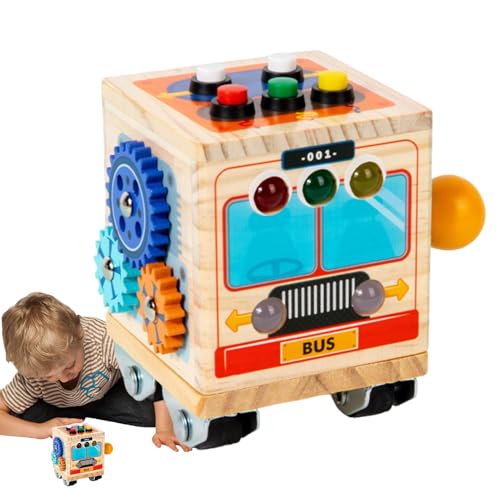 Dybnuhoc Busy Activity Cube, Busy Cube Spielzeug - Würfelspielzeug für sensorische Aktivitäten im Bus-Design - Vorschul-Lernaktivitäten für und Mädchen ab 3 Jahren, interaktives Lernspielzeug zur von Dybnuhoc