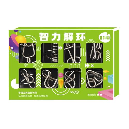 Dybnuhoc Metalldraht-Puzzles,8-teiliges chinesisches Zauberring-Trickspielzeug | Metalldraht-Puzzle, sicheres 3D-Spule-Guss-Spielzeug zum Entwirren, tragbares Interlock-Spiel für Party und Büro von Dybnuhoc