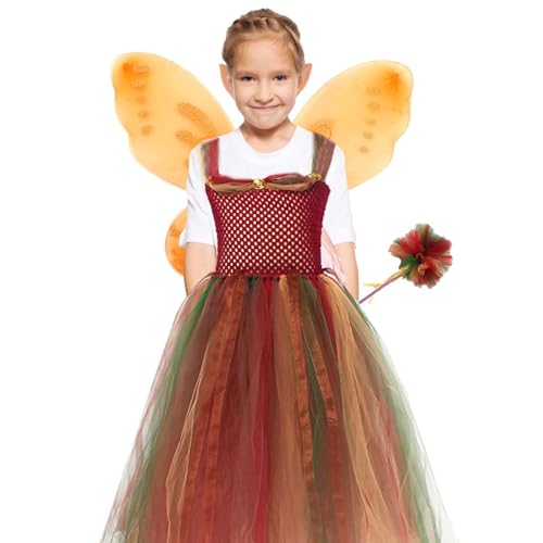 Dybnuhoc Prinzessin Fee Kleid Kinder | Mädchen-Fee-Flügel-Kleid - Fee Prinzessin Kleid für Mädchen mit Flügeln Fairy Stick Ear Set Geburtstagsfeier von Dybnuhoc