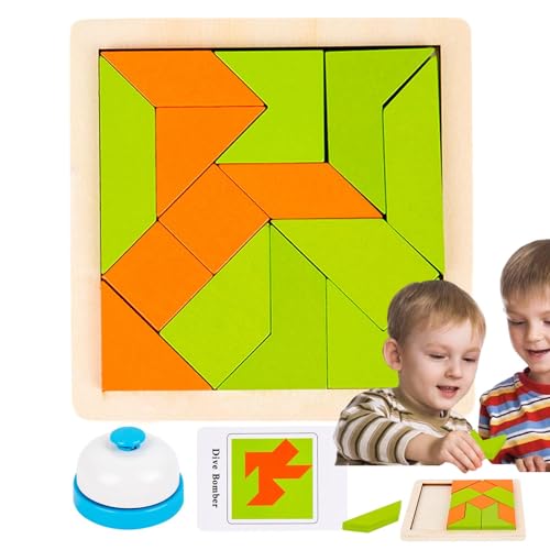 Dybnuhoc Tangram-Rätsel für Kinder,Tangram-Rätsel,Holz-Tangram-Formen-Puzzlespielzeug | -Intelligenz-STEM-Spielzeug, pädagogisches Geschenk für und Mädchen, geometrisches Logik-IQ-Spiel von Dybnuhoc