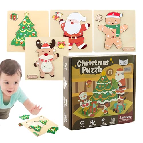 Dybnuhoc Weihnachtspuzzle für Kleinkinder, Weihnachtspuzzle für Kleinkinder, Sicherheits-Lernspielzeug aus Holz, Klassenzimmerpreise für Geburtstag, Weihnachten, Greiffähigkeit und von Dybnuhoc