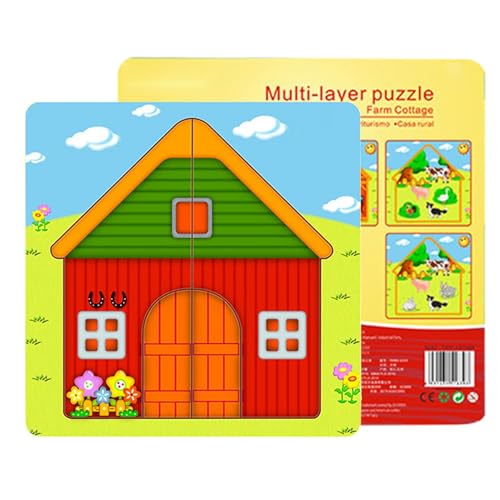 House Puzzle for Kids | Multi-Layer Puzzle Learning Toy - Wooden Animal Brain Teaser Puzzles, Educational Cartoon Model House Puzzles Interactive for Kids Aged 3 More von Dybnuhoc