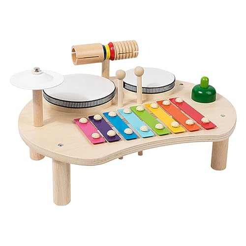 Kleinkind-Trommelspielzeug, 5-in-1-Musikspielzeug, Holztrommel-Set, Frühlern-Percussion, Vorschul-Musikspielzeug, kindersicheres Trommelspielzeug, pädagogisches Trommelspielzeug, Indoor-Outdoor-Tromme von Dybnuhoc