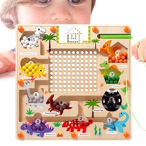 Magnetisches Farblabyrinth, Dinosaurier-Perlen-Puzzle, Brettspiel Für Die Frühe Bildung, Hölzernes Magnetpuzzle, Pädagogisches Farblabyrinth, Magnetisches Labyrinth Für Kinder, Dinosaurier-Puzzlebrett von Dybnuhoc