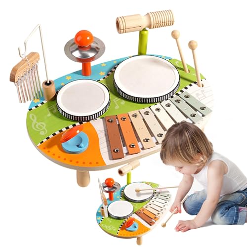 Toddler Drum Set for Ages, Drum Set for Toddler 1-3, Wooden Babies Musical Instruments Drum Set, Multifunctional Kids Musical Instruments for Early Education and Family Time von Dybnuhoc