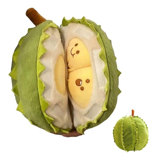 Dyeulget Gefüllter Durian,Plüsch-Durian - Abnehmbares Stofftier,Niedliche Peeling-Durian-Plüschpuppe, Entspannungsspielzeug, Schlafbegleiter für Kinder und Erwachsene von Dyeulget