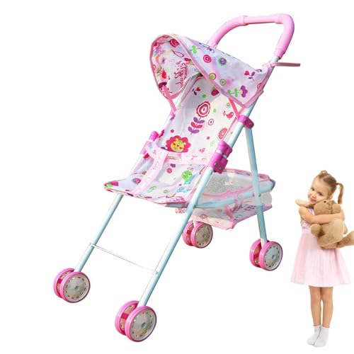 Dyeulget Puppenwagen - Faltbarer Kinderwagen mit unterem Korb - Zubehör für Mädchenpuppen ab 3 Jahren Kinderzubehör für Mädchenpuppen Lieblingsspielkamerad von Dyeulget