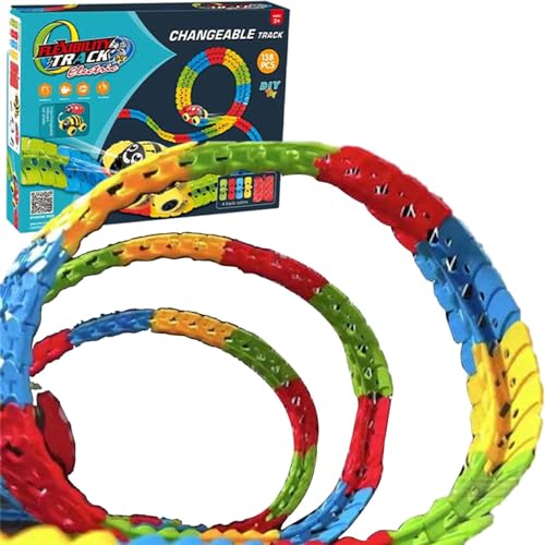 Dyeulget Rennbahn-Spielzeugauto, Spielzeugauto-Strecken flexibel,Auto verfolgt Spielzeug - Wiederaufladbares Spielzeug, Flexibles Kinderspielzeug, Autogleisbauspielzeug für Kinder, Weihnachten von Dyeulget