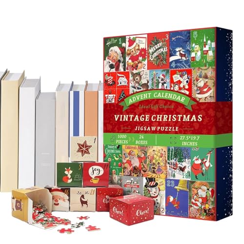 Dyeulget Weihnachts-Adventskalender-Puzzle,Weihnachts-Advents-Puzzle,1000 Teile Feiertagspuzzles Weihnachts-Countdown-Adventskalender - Exquisite lustige Weihnachtspuzzles 2024 für Verliebte und von Dyeulget