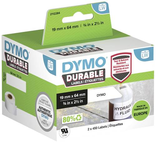 DYMO 2112284 Etiketten Rolle 64 x 19mm Polypropylen-Folie Weiß 900 St. Permanent haftend Universal- von Dymo