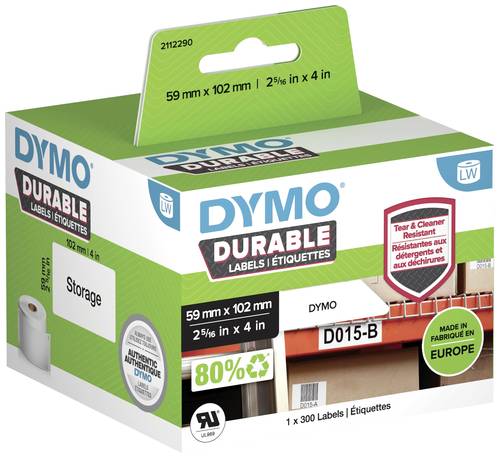 DYMO 2112290 Etiketten Rolle 102 x 59mm Polypropylen-Folie Weiß 300 St. Permanent haftend Universal von Dymo