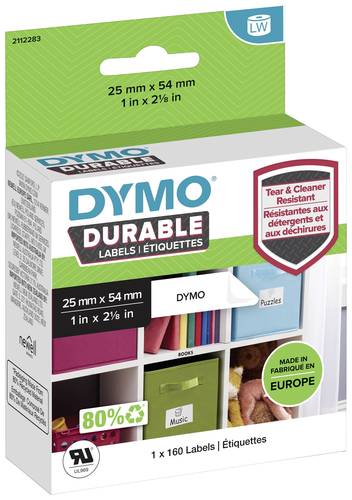 DYMO 2112283 Etiketten Rolle 54 x 25mm Polypropylen-Folie Weiß 160 St. Permanent haftend Universal- von Dymo