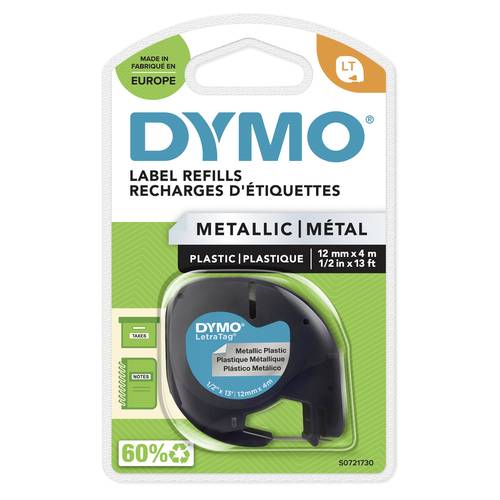 DYMO LT Schriftband Bandfarbe: Silber (metallic) Schriftfarbe: Schwarz 12mm 4m S0721730 von Dymo