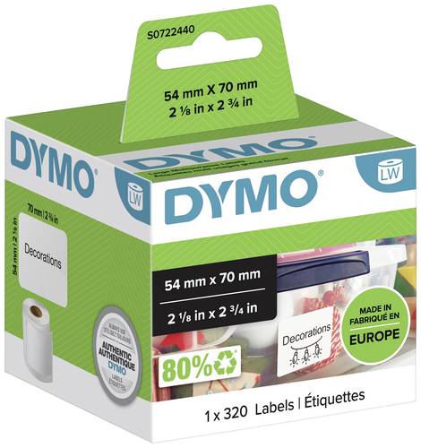 DYMO Etiketten Rolle 99015 S0722440 70 x 54mm Papier Weiß 320 St. Permanent haftend Universal-Etike von Dymo