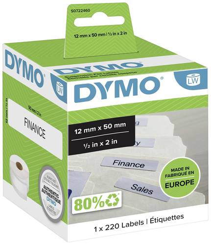 DYMO Etiketten Rolle 99017 S0722460 50 x 12mm Papier Weiß 220 St. Permanent haftend Hängeregister- von Dymo