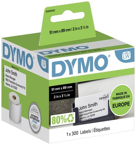 DYMO Etiketten Rolle S0929100 S0929100 89 x 51mm Papier Weiß 300 St. Nicht klebend Terminkarten, Vi von Dymo