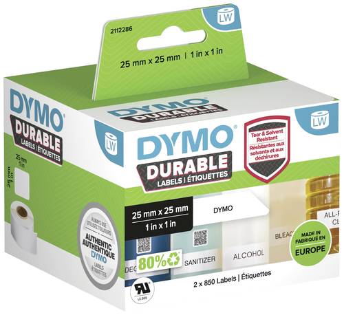 DYMO 2112286 Etiketten Rolle 25 x 25mm Polypropylen-Folie Weiß 1700 St. Permanent haftend Universal von Dymo