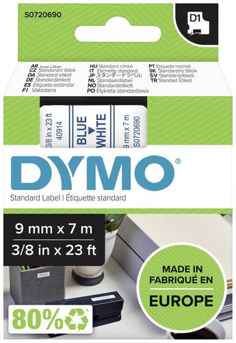 DYMO Schriftband D1 40914 Bandfarbe: Weiß Schriftfarbe:Blau 9mm 7m von Dymo